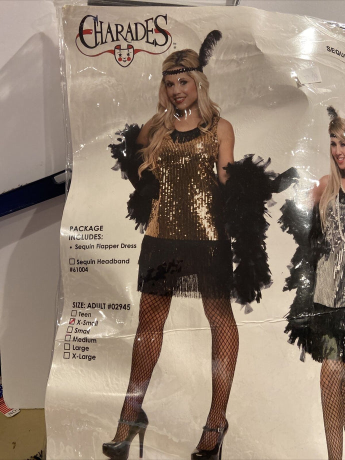 Gold Sequin Flapper for Adult size x-small New by Charades 02945